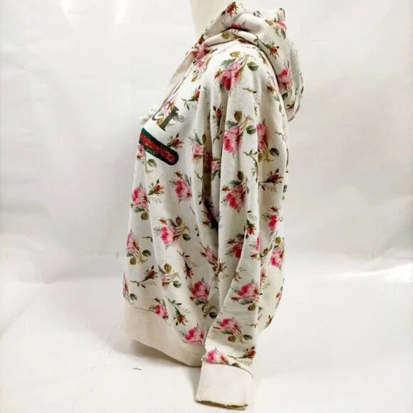 Authentic Gucci Floral Logo GG Web Stripe Cream Hoodie Sweatshirt LuxuryDesigner - Picture 3 of 8